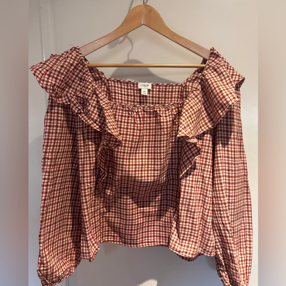 J. Crew Factory Red and White Checkered Blouse